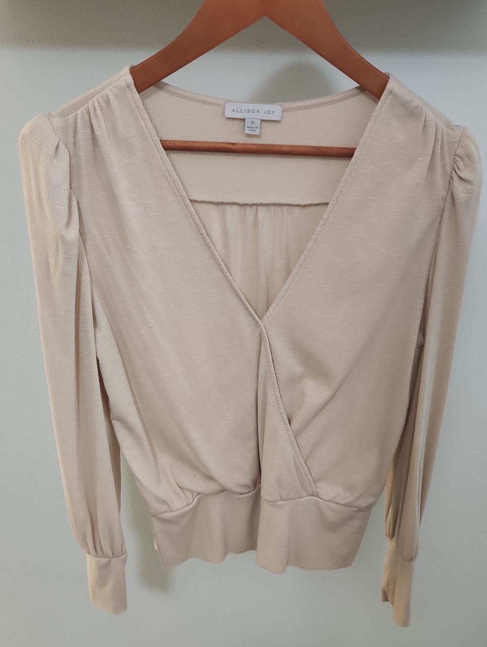 Allison Joy Lightweight Cream Wrap-Front Long Sleeve Blouse
